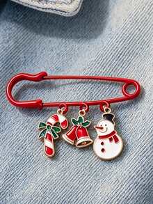 QIHOO 1 PC Christmas Snowman Bell Candy Pin Brooch - Decorative Accessory For Coats And Hats - Fixing Fastener For Holiday Gifts - Suitable For Daily Wear - Multicolor - View 1