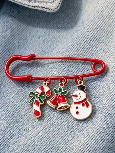 QIHOO 1 PC Christmas Snowman Bell Candy Pin Brooch - Decorative Accessory For Coats And Hats - Fixing Fastener For Holiday Gifts - Suitable For Daily Wear