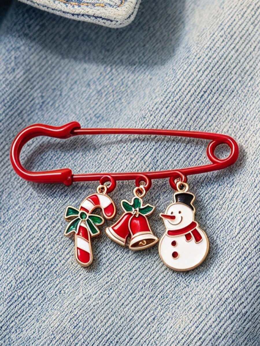 QIHOO 1 PC Christmas Snowman Bell Candy Pin Brooch - Decorative Accessory For Coats And Hats - Fixing Fastener For Holiday Gifts - Suitable For Daily Wear - Multicolor - View 1