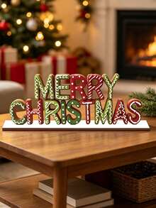 "Merry Christmas" Gingerbread Texture Decorative Sign, Classic Red & Green Christmas Color Scheme With Sweet White Frosting, Suitable For Christmas Home Decor, Tabletop Display Or Scene Arrangement, Conveying Holiday Joy And Blessings - one-size - View 3