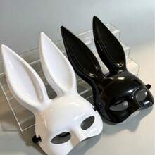1pc Black And White PC Rabbit Girl Glossy Mask, Suitable For Nightclub Costume Party, Halloween Party And Other Occasions - Multicolor - View 2