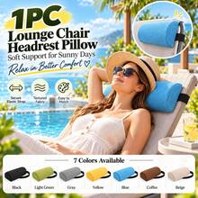 1pc Elastic Strap Headrest Pillow, Soft Curved Textured Fabric Neck Cushion, Suitable For Patio Lounge Chair, Recliner, Outdoor Poolside Chair, Garden, Balcony, Sunroom And Indoor Relaxation, 7 Colors Available - Multicolor - View 2
