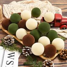 6pcs Flocked Brown/Green/Beige Christmas Ball Ornaments, Bohemian Style Christmas Tree Hanging Decor, Christmas Ball Decorations, Christmas Tree Decor, Rustic Holiday Decorations, Flocked Material - Flocked Christmas Ball - Brown/Green/Beige - View 5