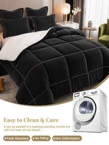 1pc Ultra Soft Black Wool Comforter, Skin-Friendly Soft, All Season Use, Lightweight & Breathable, Down Alternative Quilt, Luxury Hotel Series Bedding, Student Dorm Essential, Room Decor, Autumn/Winter Decoration - Black - View 6