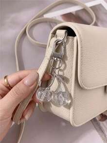 Transparent Rhinestone Cherry Bag Charm, Cute Crystal-Like Cherry Keychain With Metal Leaf Pendant, Fashionable Personalized Backpack Handbag Decoration Accessory - Multicolor - View 6