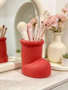 1pc Boot Shaped Makeup Organizer, Red Matte Brush Holder, Cute Novelty Vanity Storage For Desk & Shelf,Novelty Makeup Storage, Cute Vanity Decor, Unique Gift, Desk Accessory. - Multicolor - View 4