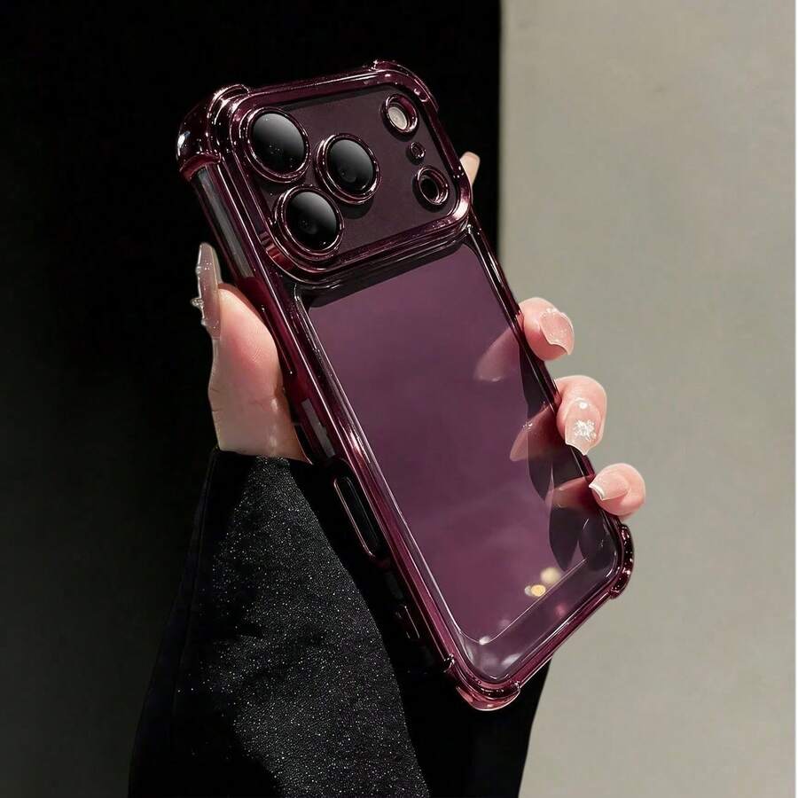 1pc Transparent Phone Case, Plum Electroplated Frame, TPU Shell With Integrated Lens Protection, Minimalist Luxury Style, Perfect For Daily Decoration, Great Gift For Friends, Mom And Girlfriend, Compatible With Apple 11, 13, Apple 16 Pro Max, Apple 17, 14 Pro Max, Apple 15, 14, 17 Pro Max, 18 Pro Max International Version (Non-Local Version)