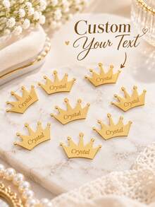 Personalized Acrylic Mirror Crown Stickers Gold Silver Wedding Favors, Customized Engraved Name Logo Labels Wedding Engagement Decor, Envelope Seals, Aesthetic - Crown Label - View 1