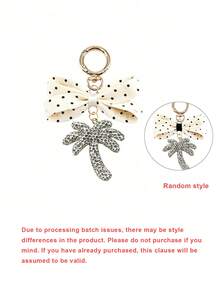 Shiny Rhinestone Inlaid Coconut Tree Keychain With Vintage Polka Dot Bow Pendant, Valentine's Day, Back To School, Ramadan, Birthday Gift - Multicolor - View 12