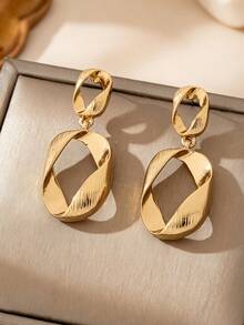 1 Pair European & American Geometric Hollow Asymmetrical Women's Dangle Earrings - Yellow Gold - View 7