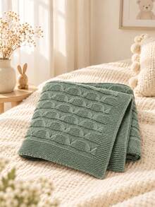 1pc Custom Embroidered Knit Throw Blanket, Personalized Name & Custom Text Design, Solid Color Semi-Circular Floral Knit Pattern, 4 Color Options, Ideal Holiday Gift For Family Members, Bedroom & Sofa Home Decor - Multicolor - View 11