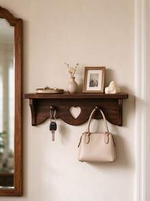 1pc Wood Wall Mounted Entryway Organizer, Rustic Key Holder Shelf With Heart Cutout, Farmhouse Key Rack With 2 Hooks, For Hallway Living Room Bedroom Home Decor Gift - View 7