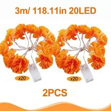 1pc Glowing Marigold Garland, 10 LED/20 LED Artificial Marigold String Lights, Halloween, Suitable For Indoor/Outdoor Holiday Party Decoration, Diwali - Orange - View 9