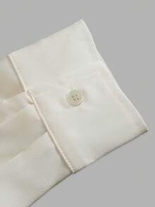 DONICY Satin Pointed Collar Stitching Detail Long Sleeve Button Shirt - Apricot - View 5