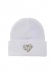 1pc Winter Fashion Rhinestone & Bead Kids Versatile Knitted Hat, Heart-Shaped Design, Warm Woolen Beanie With Ear Flaps For Boys & Girls Baby Daily Wear - 1PC - View 14
