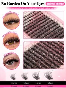 Best-Selling False Eyelashes: 384 Clusters D-Shape Natural Style False Eyelashes, DIY Cluster Design, Lightweight And Soft, Suitable For Various Makeup Looks; Cartoon Style Mixed Length Single Cluster False Eyelashes, Natural Makeup Effect Like Real Eyelashes, Exquisite Craftsmanship - Pink - View 7