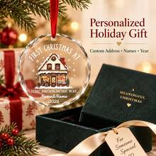 Custom Round First Christmas New Home Ornament, Cozy Snowy House Address Decor, Personalized Names & 2026 Christmas Tree Decorations, Customized Text Wall Hanging For Holiday Party Supplies, Customizable Housewarming Keepsake Christmas Gift 2026 - Style D - View 6