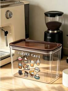 可愛杯子貓與「Coffee Cat」字母圖案咖啡收納盒，氣密塑膠食品容器，大容量，防塵防潮，廚房檯面咖啡站收納架，裝飾性，廚房檯面收納，咖啡愛好者禮物 - 彩色 - 查看 12
