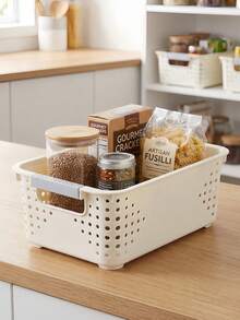 4pcs White Plastic Baskets, Home Storage And Organization Baskets With Handles, Space-Saving Woven Storage Bins Plastic Storage Baskets, For Organizing Cabinets, Closets, Shelves, Countertops 1/3/4pcs - Multicolor - View 3