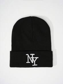 1pc Unisex Y2K Style Embroidered NY Knit Beanie Hat, Brimless Knit Cap For Autumn/Winter Outdoor, Casual Versatile Winter Cold Weather Hat For Daily Commute - Embroidery - View 2