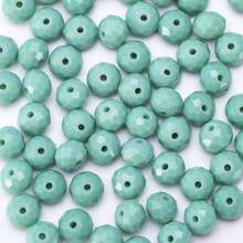 手工珠飾用扁圓玻璃珠 8mm/6mm/4mm (60/80/115顆) 可重複使用散珠 DIY 手作配件，亮藍綠色 - 孔綠瓷 - 查看 5