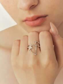Sorayune 1pc Exclusive Design Luxury Chain Meteor & Double Layer Cross Ring - Silver - View 1