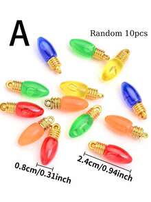 30/10pcs Christmas Light Bulb Charms, Multicolor Acrylic Mini Light Bulb Pendants With Gold Loop, Christmas Ornament Beads, Suitable For DIY Crafts, Holiday Craft Pendants, Christmas Decorations - Multiple Styles - View 9