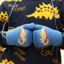 1 Pair Warm, Thick, Plush Winter Double Layer Gloves With Hanging Strap, Suitable For Children Aged 1 To 11 And Kindergarten Kids. - Navy Blue - View 4
