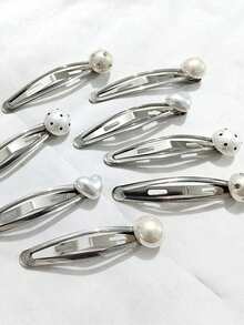 2pcs Y2K Korean Style Five-Pointed Star Hair Clips, Minimalist Cute Heart Pearl Planet BB Clips, Girly School Style Side Bangs Clips, Non-Damaging No-Trace Hair Clips, Suitable For Daily Wear - Multicolor - View 2