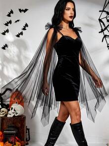 Gothic Black Tulle Bow Shoulder Shawl, Halloween Party Costume Accessory - Multicolor - View 7