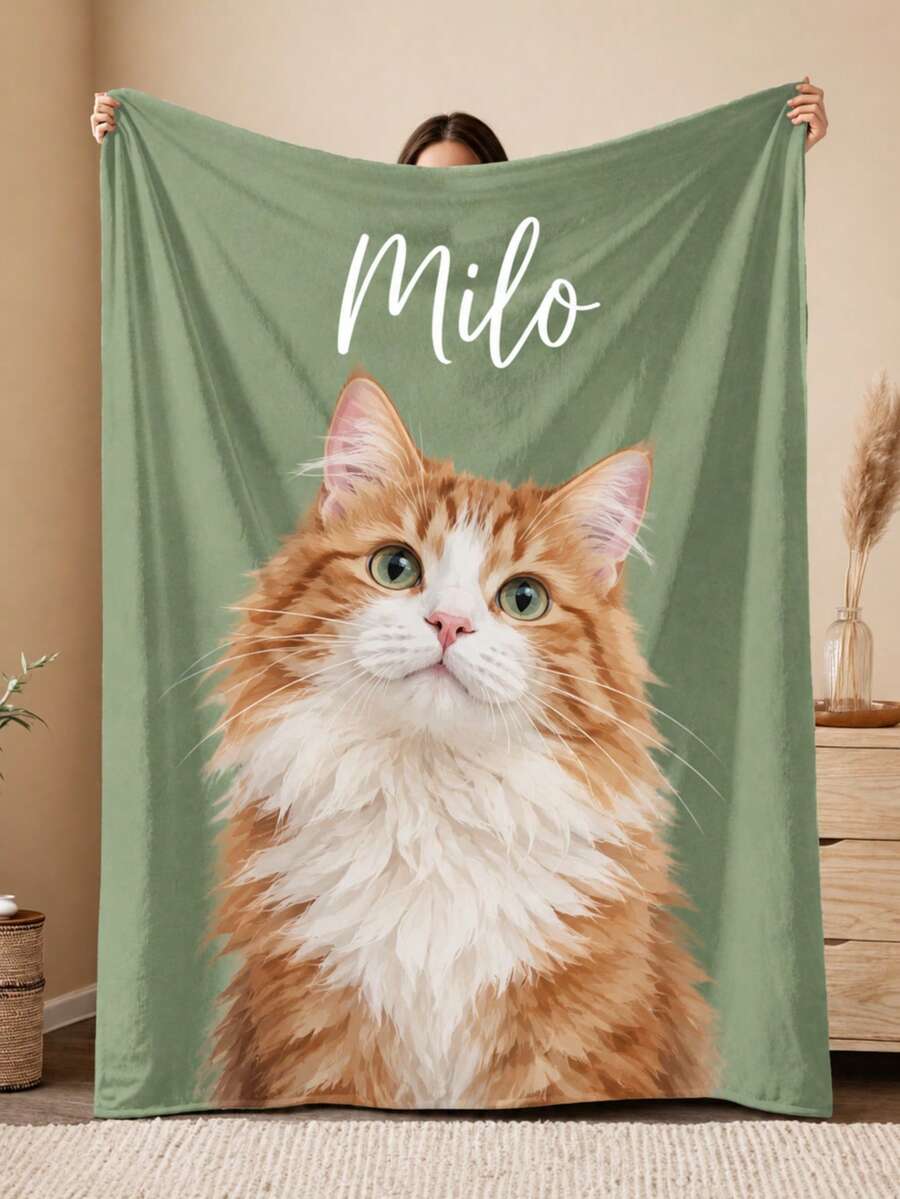 Personalized Pet Blanket With Pet Photo + Name, Custom Dog Blanket, Cat Pattern Blanket, Pet Photo Blanket, Dog Portrait, Dog Mom, Dog Dad Gift - Multicolor - View 1