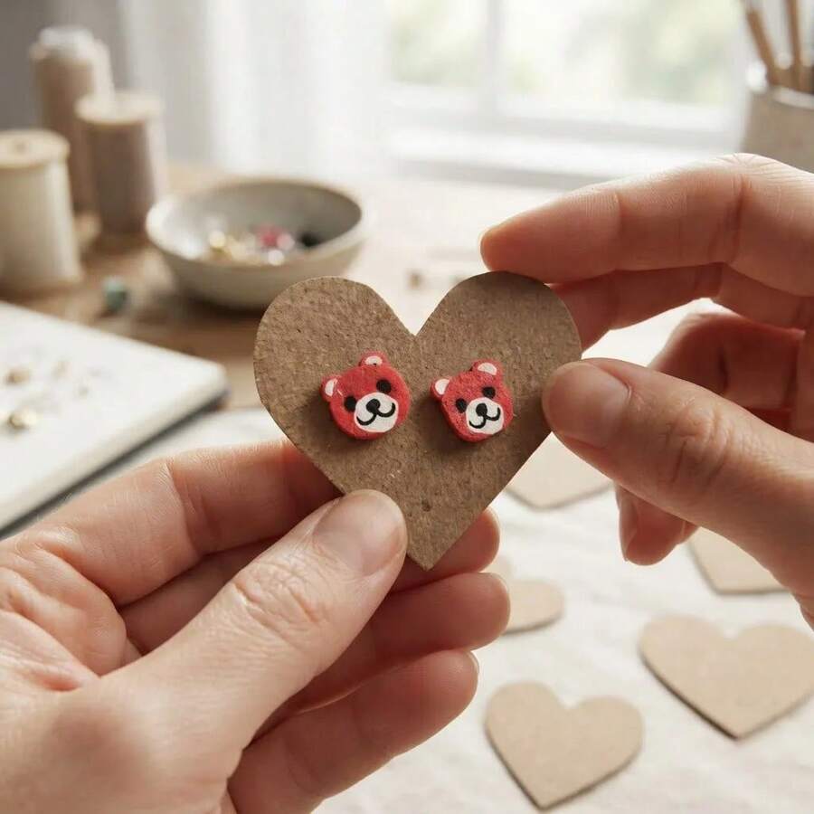 Creative Mariu 100 Heart-Shaped Earring Display Cards, 4x4cm - Kraft - View 1