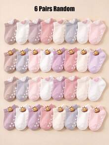 6/12/24 Pairs Random Cute Bee & Heart Decor Toddler Anti-Slip Short Socks, Multi-Color Heart Anti-Slip Bottom Baby Girl Socks, Newborn Essentials - Multicolor - View 8