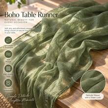 6-pack salviagrön bordslöpare i cheesecloth, bohemisk gasvävsbordslöpare, rustik halvtransparent bordsdekoration för bröllopsmottagning, brudshower, babyshower, födelsedagsparty, bankett, lantlig matbord, bordsdekoration, fest- och heminredning - Salviagrön - Visa 3
