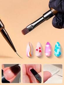 Beautizon Nailartlab 1件裝雙頭美甲彩繪刷，DIY藝術磨砂手柄勾線凝膠筆附蓋，美甲沙龍女性用品 - 彩色 - 查看 7