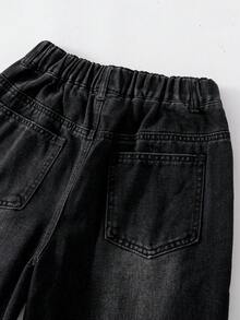 Quần jean denim ống đứng dáng rộng casual giặt wash cho bé trai - màu đen - Xem 4