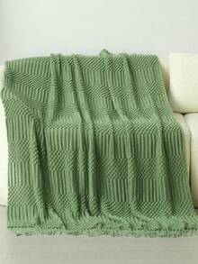 1pc Knitted Solid Color Bubble Yarn Blanket, Suitable For Bed, Sofa, Air-Conditioning, Nap, Office - Bubble Towel Olive Green - View 7