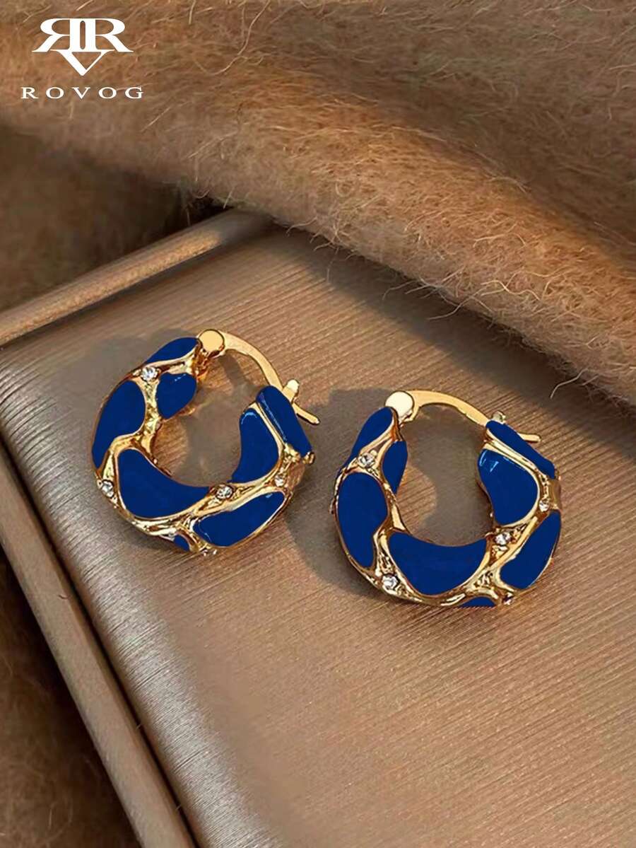 1 Pair Vintage French Style Oil Drop Round Hoop Earrings For Women, Suitable For Daily Wear And Party