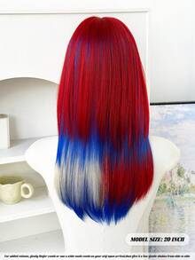 NAMM Red & White Two-Tone Split Dye Soccer Wig Or Man & Women 20-Inch Multicolor Split ColorWig Red White With Bule Highlights Lightweight Medium-Length Layered Hair Suitable For Halloween, Christmas, Holiday Party, Cosplay - Multicolor - View 3