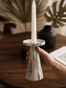 Marble Look Candle Holder, Pillar Candle Stand, Table Centerpiece Decor, Shelf Aesthetic Decor, Farmhouse Candle Holders, Wedding Table Decor, Housewarming Decor Gift,Wedding Home Decor,Christmas Table Centerpiece Decor,Dinner Party Decor. - Minimalist and Stylish - View 9