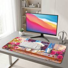 Colorful Petal & Puppy Pattern Gaming Mouse Pad, Non-Slip Rubber Desk Mat, Smooth Gliding Surface, Suitable For Computer Laptop Office Home, Cute Abstract Art Decor, Back To School Supplies - B - View 3