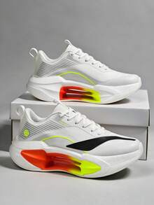 Men's Running Shoes, Minimalist Solid Color Upper, Anti-Slip Textured Tennis Shoes, Unisex Court Training Sneakers - Standard White - View 6
