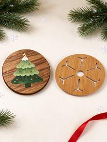 1/4/6pcs Christmas Tree Pattern Wooden Coasters - Round Wooden Drink Coasters With Hand-Painted Christmas Tree Design; Heat-Resistant And Absorbent, Suitable For Coffee Cups, Tea Cups; Perfect For Winter Holiday Table Decor; Ideal Christmas Housewarming Gift For Home Kitchen, Dining Table Or Bar. - A - View 11