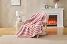 GC Gaveno Cavailia Chunky Ribbed Throw Blanket – Soft Cosy Textured Sofa & Bed Blanket, Washable Polyester Home Décor Throw - Pink - View 3