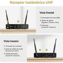TONOR Micrófono Inalámbrico Dual Sistema de Micrófono Inalámbrico de Mano Profesional UHF, Set KTV Hogar para Karaoke, DJ, Fiesta, 60 Metros, TW820, Plateado - Gris & Gris - Ver 8