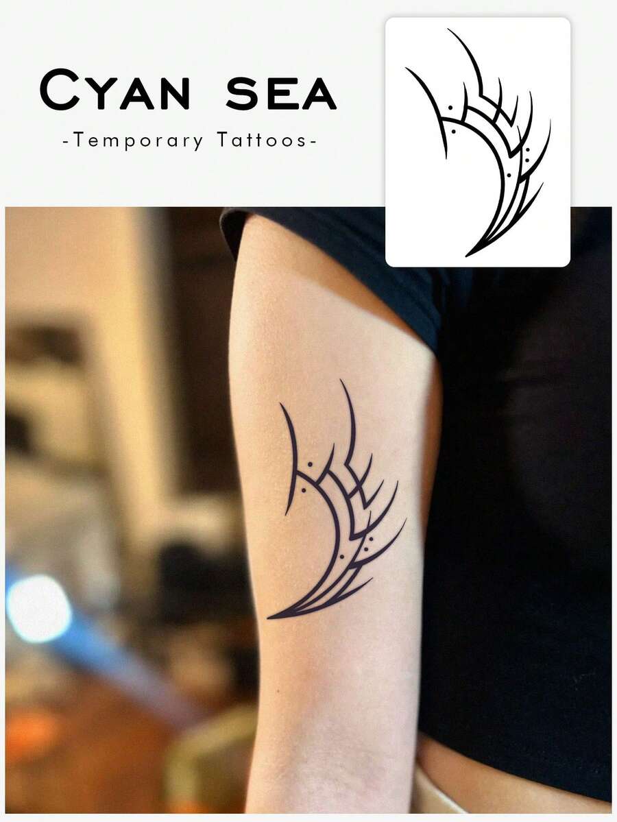 1pc Herbal Temporary Tattoo Sticker, Simple Geometric Totem Line Pattern, Realistic Fake Tattoo Design, Ideal For Daily Wear, Bachelorette Party Favors, Music Festivals, Games, Graduation Gifts, Lasts 7-14 Days - Black - View 1