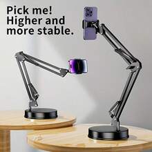 360° Rotatable Adjustable Foldable Desk Mount, Heavy Base Support, Plain Solid Finish, Overhead Shooting Phone Stand, Aluminum Alloy Metal, Minimalist Modern Style, Tabletop Cell Phone Holder For Creator Live Stream Drawing Video Recording, All Season Black - Multicolor - View 3