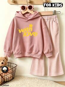 Teen Girls Cute Star Slogan Graphic Sweatshirt, Girls Love Letter Pullover Sweatshirt - Nude Pink - View 1
