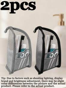 1pc/2pcs/3pcs Travel Toiletry Bag, Upright Hanging Toiletry Bag, Portable Mesh Storage Bag; Features Multi-Layer Compartment Structure Including Elastic Straps, Mesh Pockets, Main Compartment, Etc. Toothbrush, Toothpaste, Razor Can Be Securely Fixed With Elastic Straps To Prevent Rolling And Bumping Inside The Bag. Shampoo, Makeup Brushes, Skincare Samples Can Be Organized And Easily Visible. Suitable For Business Travelers And Travel Enthusiasts Who Frequently Face Small Hotel Washbasins, Cluttered Bottles, And Difficulty Finding Toiletries - Multicolor - View 9