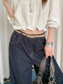 1pc Khaki PU Leather Minimalist Commuter Belt For Women, Matches With Jeans - Coffee - View 3